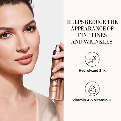 Luminess Silk Airbrush Spray Foundation & Buffing Brush Kit – Full Coverage Foundation & Dual-Sided Buffing Brush - Buildable Coverage, Anti-Aging Formula Hydrates & Moisturizes (Shade - Medium Warm) #TOP3