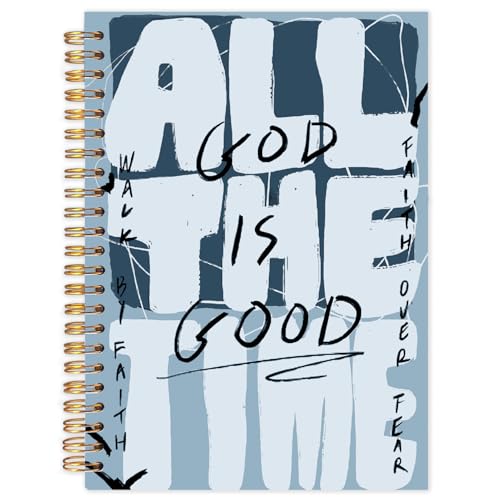 Yhtrg Blue Christian Spiral Notebooks, God Is Good All the Time Bible Journal Notebook, Bible Jesus Notebook for Note Taking, Christian Gifts for Women Men, 5.5x8.3 Inch