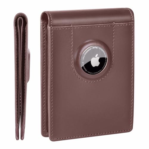 Image of ALLIVE Airtag wallet for men - Genuine Leather Mens Wallet RFID Blocking Slim Billfold with Built-in AirTag Holder, 8 Card Slots, Minimalist Front Pocket Wallet with Gift Box(Vintage Brown)