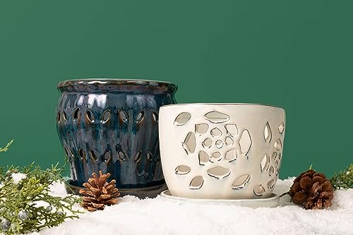 Repotme 6 Inch Ceramic Orchid Pot With Holes, Pinwheel Fluted (Teal Jade) - Includes Free 6 Inch Slotted Pot Liner - Great For All Indoor Plants #TOP6