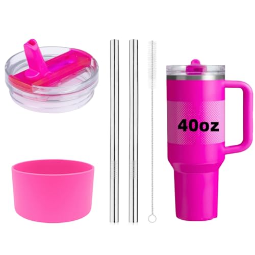 1PC Leak Proof Lid Replacement Compatible with Stanley Quencher and Protour 40OZ Tumbler, with Silicone Boot Fit for Stanley 40oz Cups with 2 Metal Straw and 1 Cleaner Brush