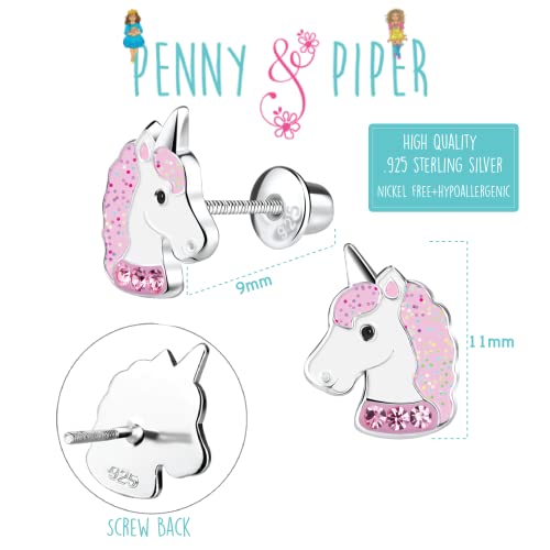 Penny & Piper Toddler Screwback Earrings Hypoallergenic for Ages +3 - Sterling Silver Earrings for Little Girls & Kids Stud Earrings - (Unicorn Glitter with Gem, 1 Pair)2