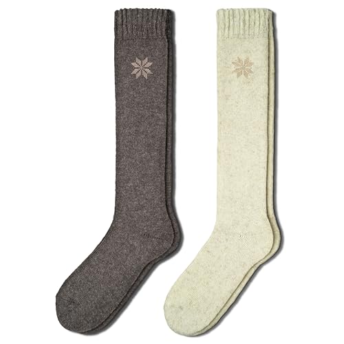 NORDIC Socks 2 Pairs, Premium 70% Merino Wool, Thermal Knee High Socks for Men & Women, Winter socks, Warm socks (6-9, Earth)