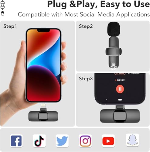 Image of BOVTY Omnidirectional Lavalier Wireless Microphone for Type-C Android & iPhones, Noise Reduction Lapel Mic for Youtubers, Video Recording, Facebook Live, and Streaming.. (Black)