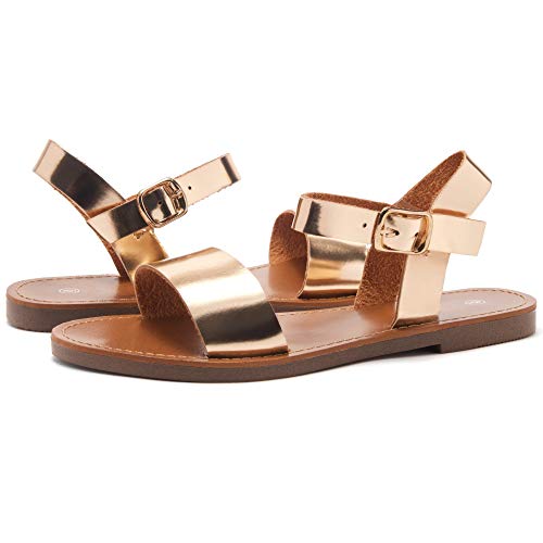 Herstyle Keetton Women's Open Toes One Band Ankle Strap Flat Sandals Rose Gold 7.5 - Thumbnail 7
