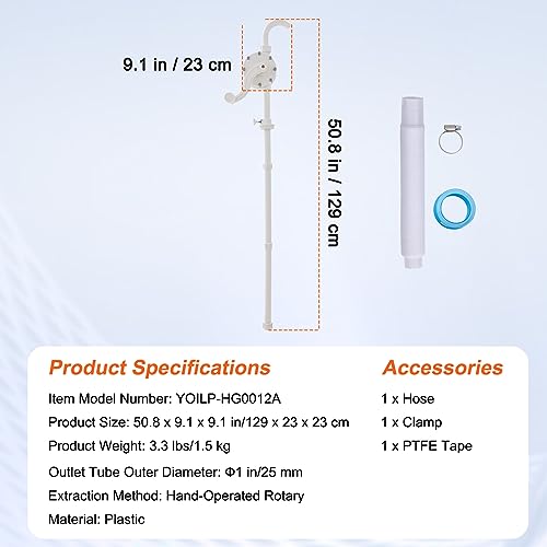 VEVOR Drum Pump, 6.5 GPM Flow, Rotary Barrel Pump Hand Crank, Fits 5 to 55 Gallon Drums with 3-Section Suction Tube Assembly and Hose, Designed for Fast Transfer of Water, Alcohol, Corrosive Liquids by VEVOR - Image 8