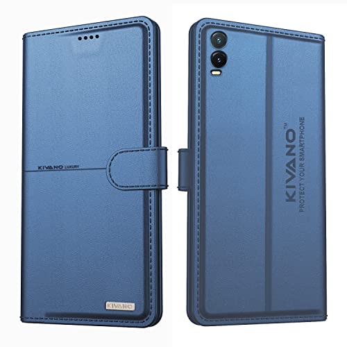 Image of KIVANO Vivo T1x Professional Series Wallet Case | Luxurious Design | Premium | PU Leather Flip Case Back Cover - Dark Blue