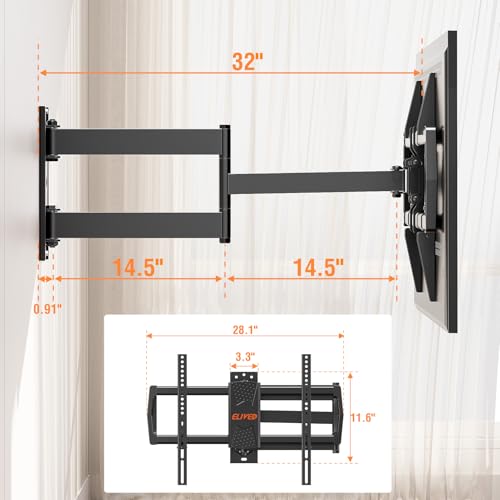 ELIVED Long Arm TV Mount for Most 42-75 Inch TVs, 32\" Long Extension Arm Corner TV Wall Mount, Articulating Wall Mount tv Bracket Swivel and Tilt, Holds up to 99 lbs. Max VESA 600x400mm, YD1036