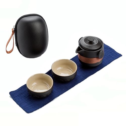 Travel Tea Set Porcelain Chinese Gongfu Teapot Set, MIATTCLD Portable Ceramic Tea Sets Traditional Asian Tea Set with 1 Pot 2 Cups All in One Gift Bag for Travel, Home, Picnic, Outdoor and Office