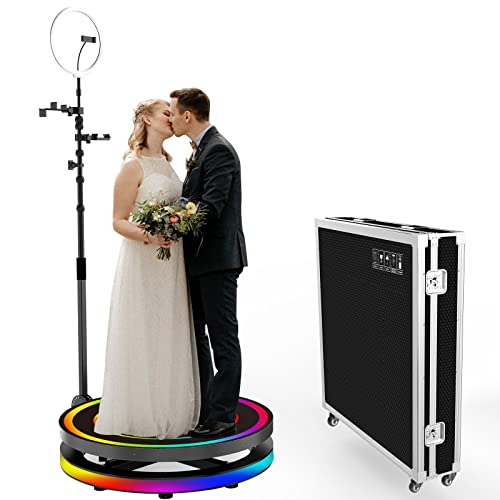 360 Photo Booth Machine 100Cm For Parties With Extendable Ring Light Selfie Holder Accessories, 5 People Stand On, Automatic Spin 360 Video Camera Booth Platform Spinner, 39.4” With Flight Case #TOP12