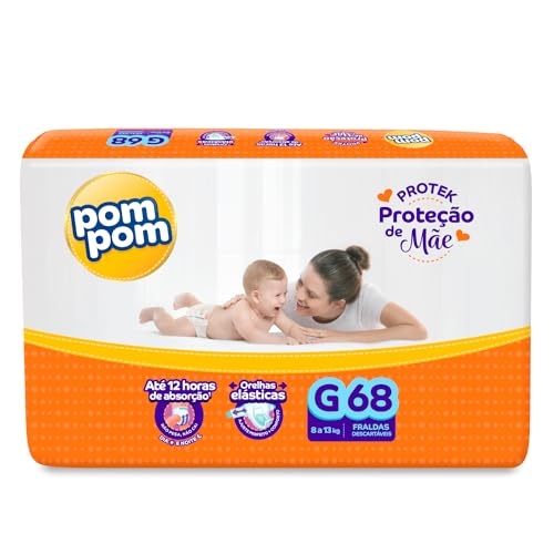 Fralda Pom Pom Protek Proteção de Mãe Hiper G 68 Unidades