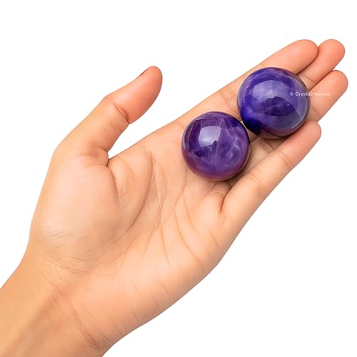 Image of Certified Amethyst Crystal Ball for Meditation | Premium Crystal Vastu Items for Home and Feng Shui Items for Good Luck - Pooja Supplies and Spiritual Practices (1 Inch)