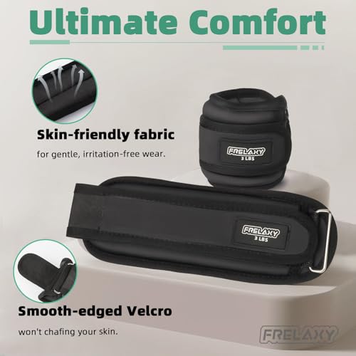 Frelaxy Ankle Weights Sets for Women Men Kids 1lb 2lb 3lb Pairs with Adjustable Straps, Strength weighted for Physical Therapy Running Walking Fitness Gym Workout (Black/White, 3 lbs x 2) by Frelaxy - Used condition - Image 2
