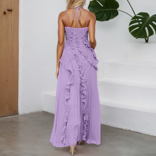 Robe longue plissée à volants pour invitée de mariage chic - 5
