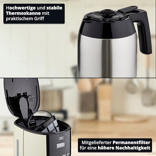 KHG Kaffeemaschine TKA-182 (CE) aus Metall/Kunststoff in creme/schwarz/silber, Kapazität für 12 Tassen, mit Edelstahl-Thermo-Kanne 1,5 Liter, Permanentfilter, Abschaltautomatik, LCD-Display – Bild 6