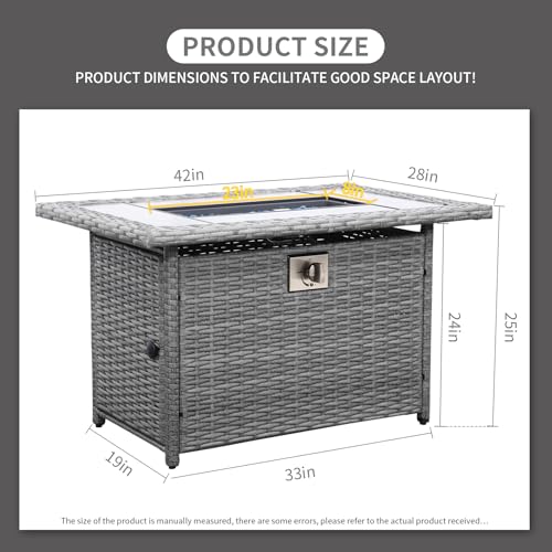 60000 BTU Wicker Gas Fire Pit Outdoor Fire Pit Table 45 Inch Fire Pits for Outside with Woodgrain Marble Tabletop Fire Pit Cover and Blue Crystal Beads - Image 5