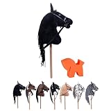 RL24 HKM - Hobby Horse Bobby inkl. Putzschwamm &ndash; Steckenpferd mit Trense &ndash; Spielpferd aus Pl&uuml;sch mit Holzstock & Langer M&auml;hne &ndash; Stockpferd ohne Griffe & Rollen &ndash; schwarz