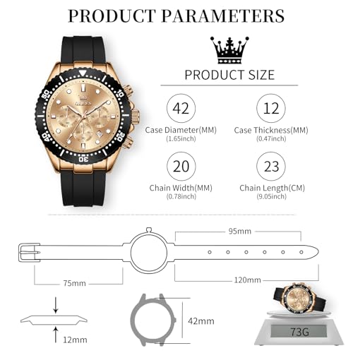 Image of OLEVS Men's Watches Sport Chronograph Analog Quartz Watch for Men with Date Waterproof Dress Casual Fashion Watch Soft Silicone Rubber Strap Band, Unidirectional Bezel & 42mm Big Face