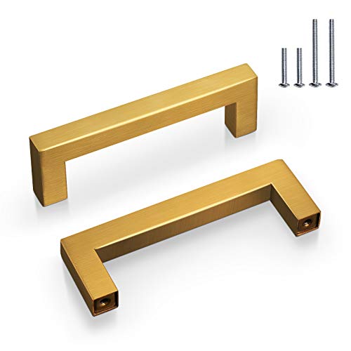 50 Pack Probrico Hole Centers 3-3/4 inch (96mm) Gold Square Corner Bar Door Cabinet Handles Drawer Pulls Kitchen Cupboard Knobs 1/2 in Width Stainless Steel