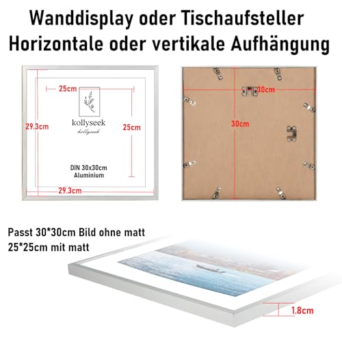 kollyseek Picture Frame Aluminium 30 x 30 cm Silver Metal Poster Frame with Shatterproof Acrylic Glass Modern Photo Frame Picture Frame with Mount for Pictures Posters Photos Silver - Image 3