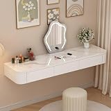Vanity - Mobile da trucco da parete in legno massello con cassetti, tavolo da toeletta galleggiante completamente assemblato, scrivania angolare arrotondata multifunzionale per camera da letto, piano
