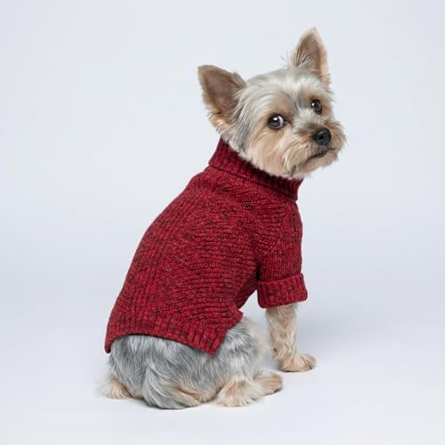 Image of Fitwarm Knitted Turtleneck Dog Sweater, Thermal Dog Winter Clothes for Small Dogs Boy Girl, Holiday Pet Outfit, Heather Dark Red, Medium
