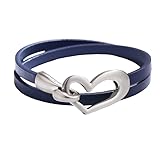tenghong2021 Heart Leather Bracelet for Women Wrap Stackable Bracelet Love Punk Cuff Handmade Jewelry Valentine's Day Gift -Blue