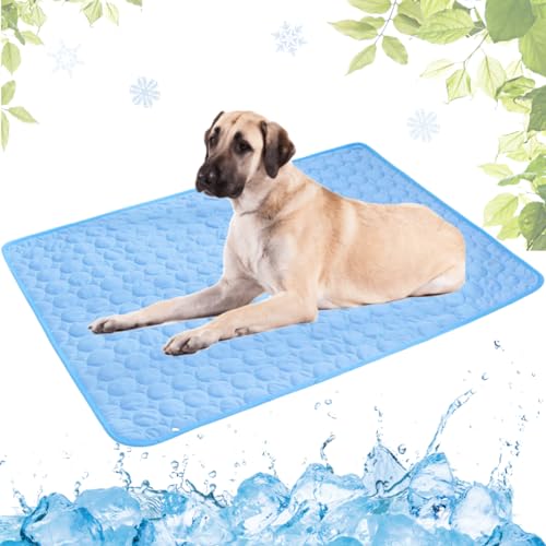 LEZUAN Kühlmatte Hunde, Selbstkühlende Hundematte, Kühldecke Katzen, Ungiftig Kühlkissen für Haustiere, Waschbar Hund Kältematte für Drinnen, Draußen und Auto(Blau,100x150cm)
