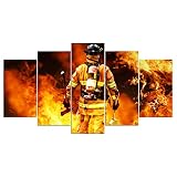  BIURKA impresiones de fotos sobre Lienzo bombero en fuego Impresiones Sobre Lienzo Decoración salón Dormitorio Cocina Oficina Bar Restaurante Sin marco 5 Partes 50x25cm