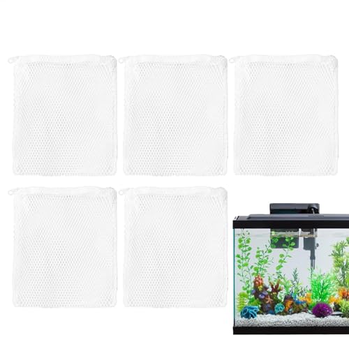 Filter Media Mesh Bag | 5X Aquarium Filter Media Fine Mesh Bag - Zipper Closure Multi-Purpose Water Purification Gear for Peat, Crushed Coral