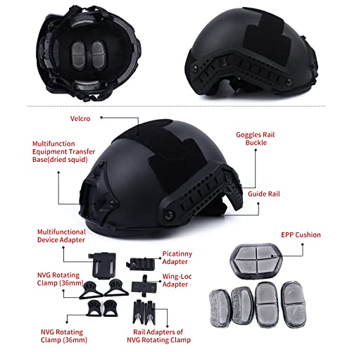 Ghileo Airsoft Helmet, Adjustable Fast Mh Jump Protective Gear For Tactical Paintball Game Skateboard Outdoor Sports Black #TOP2