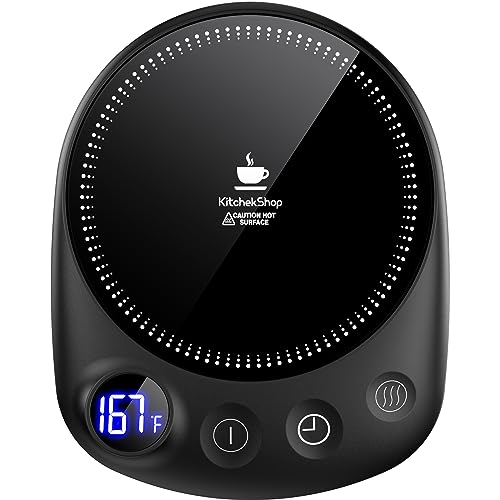 KitchekShop Coffee Mug Warmer - Fastest Heating & Highest Temperature, Coffee Cup Warmer for Desk Auto Shut Off, 4 Temp Settings & 1-12H Timer, Smart Electric Beverage Warmer for Coffee, Tea (Black)
