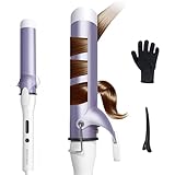 XenDrasine Curling Iron 40mm for Medium & Long Hair, 15S Fast Heat Up, 360° Rotating Cord, 5 Temp Setting up to 410 ℉, 220V AU Plug, 1.57 Inch Hair Curling Tongs with Glove and Clip, Purple