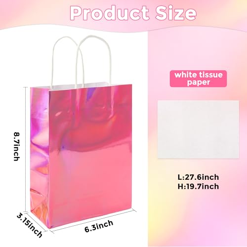 Image of BLEWINDZ 32Pcs Small Paper Gift Bags with Tissues, Iridescent Party Favor Bags with Handles, Holographic Pink Gift Bag for Wedding Baby Shower Birthday Party Supplies