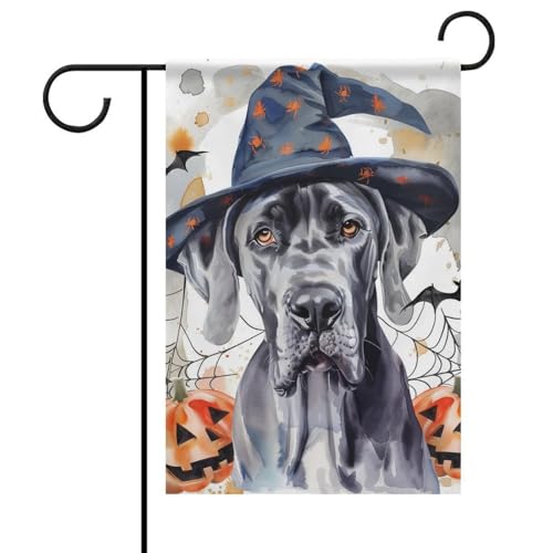 Deiubuc Halloween Great Dane Dog Garden Flag Double Sided 12x18 Scary Bats Garden Yard House Flags Outdoor Seasonal Holiday Porch Lawn Party Decoration