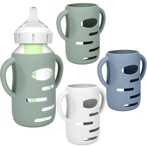 Image of BUSOHA 3 Pack Silicone Sleeves for Dr Brown's Glass Baby Bottles - Drop Protection Baby Bottle Sleeves,Compatible with Dr. Brown's Newborn Glass Bottles,with Silicone Handles,9 oz