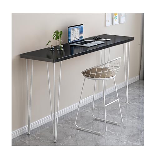 Mesa de bar estrecha de madera maciza con patas de metal, mesa de encimera superior de 31.5 pulgadas de alto para espacios pequeños, barra de desayuno o estación de trabajo para cocina, apartamento