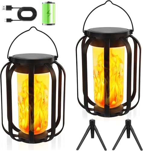 Facarler Lanterne Solaire Suspendue Extérieur avec Flamme Réaliste 3D, IP65 Étanche Auto Détection, Luminaire Déco pour Murale Jardin, Clôture, Allée,...