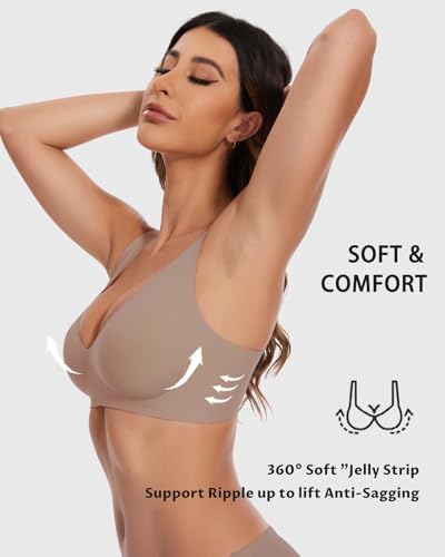 Image of Vinfact Deep V Mesh Bras for Women No Underwire Buttery Soft Wireless Bras Lightly Support Seamless Bralettes