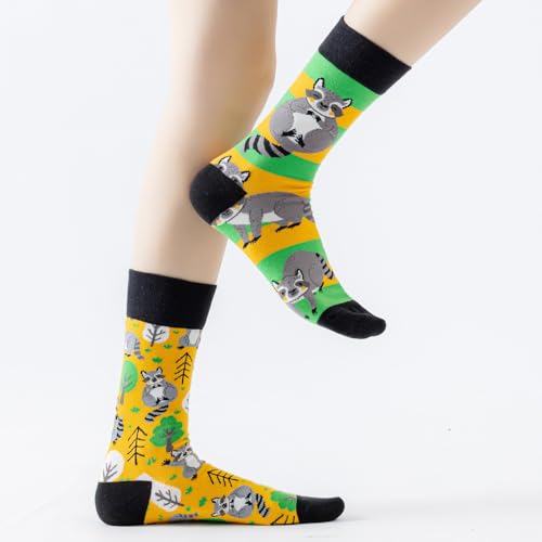 Image of 2 Pairs Cartoon Animal Crew Socks Fun Cotton Mid Calf Socks for Women