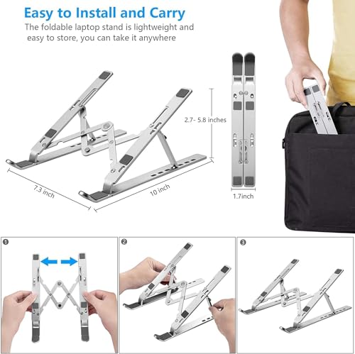 Image of Laptop Stand, Laptop Holder Riser Computer Tablet Stand, 7 AnglesFoldable Portable Desktop Holder Compatible with 10-15.6 inch MacBook,iPad, HP, Dell, Lenovo (Silver)