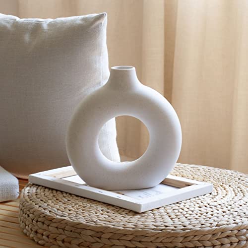 Image of CEMABT Pampas Grass Vases, Handmade Vase, Dried Flowers, Ceramic, White, Craft Ornaments for Office House Decoration, Vase Set (L, Beige)