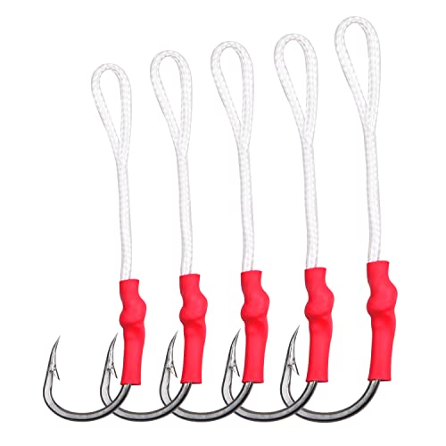 Fishing Jig Assist Hooks, 20PCS Stainless Steel Jigging Hooks with PE Line for Saltwater Big Game Tuna Snapper Halibut Fishing (20pcs 7/0)