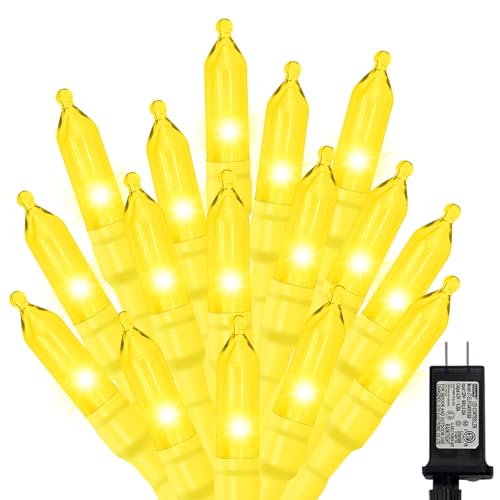 LAMPHOME Yellow Easter Lights 32.5FT 100 LED Mini String Lights with 16 Light Modes Yellow Fairy Lights Plug in for Outdoor Xmas Trees Garland Wreath Holiday Easter Decorations