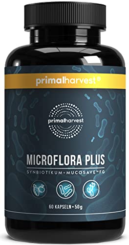 Primal Harvest Microflora Plus - 30 portions (2 Capsules par jour) avec Prébiotiques, Probiotiques & Mucosave™ FG - Testé cliniquement - Intestin - Bactéries intestinales Probiotiques - Digestion Cover