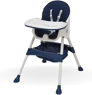 Little Bambino High Chair Baby Toddler, Removable Double Layer Tray, 5-Point Harness, Foldable Easy Storage, Adjustable Height Legs, Easy Assembled High Chair, Age 6 Months+ (Navy Blue)