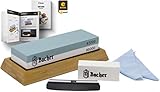 Bacher Pietra per affilare Premium 2 superfici di Diverse Grane 3000/8000 – Affilacoltelli, Pietra arenaria con Base in bambù Antiscivolo, Guida angolare e Guida dettagliata in Formato eBook