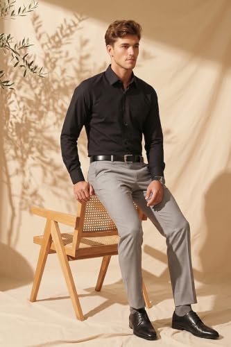 Image of Peter England Men's Premium Solid Herringbone Regular Fit Full Sleeve Formal Shirt | Wonder Fabric | Cotton Rich