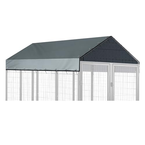 Outdoor Dog Kennel Cover 10x10 FT (Cover Only )– Heavy Duty Dog Kennel Roof Cover, 420D Oxford Waterproof Dog Kennel Replacement Tarp, UV & Rain Protection with Reinforced Grommets & Tie Cords, Gray.