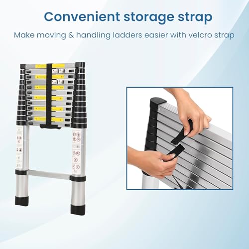 Image of Bigapple Aluminium Folding Step Ladder Portable and Compact 13-Step Telescopic 3.8m(12.5 ft) Foladable for Household and Outdoor Purpose, Multicolor, 150Kg Loading